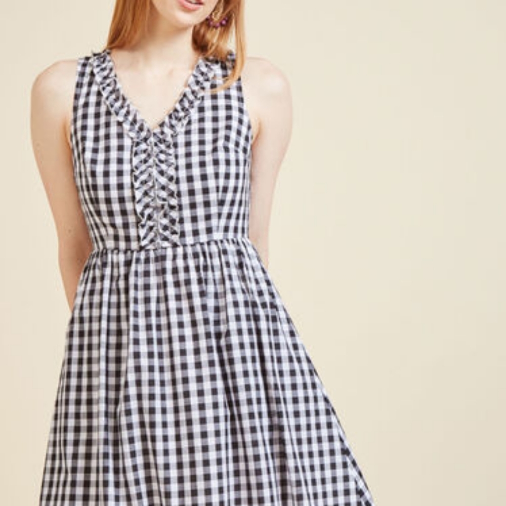 NWOT Modcloth Black and white gingham dress